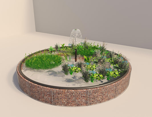 Gabionupphöjd damm, rund, ytterdiameter 472 cm, höjd 50 cm, maskstorlek 5 x 5 cm, väggtjocklek 15 cm