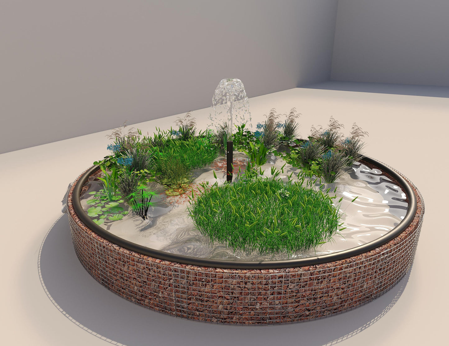 Gabionupphöjd damm, rund, ytterdiameter 472 cm, höjd 50 cm, maskstorlek 5 x 5 cm, väggtjocklek 15 cm