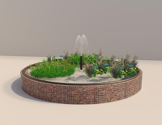 Gabionupphöjd damm, rund, ytterdiameter 472 cm, höjd 50 cm, maskstorlek 5 x 5 cm, väggtjocklek 15 cm