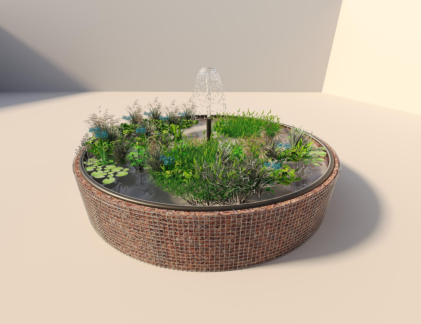 Gabionupphöjd damm, rund, ytterdiameter 502 cm, höjd 80 cm, maskstorlek 5 x 5 cm, väggtjocklek 15 cm