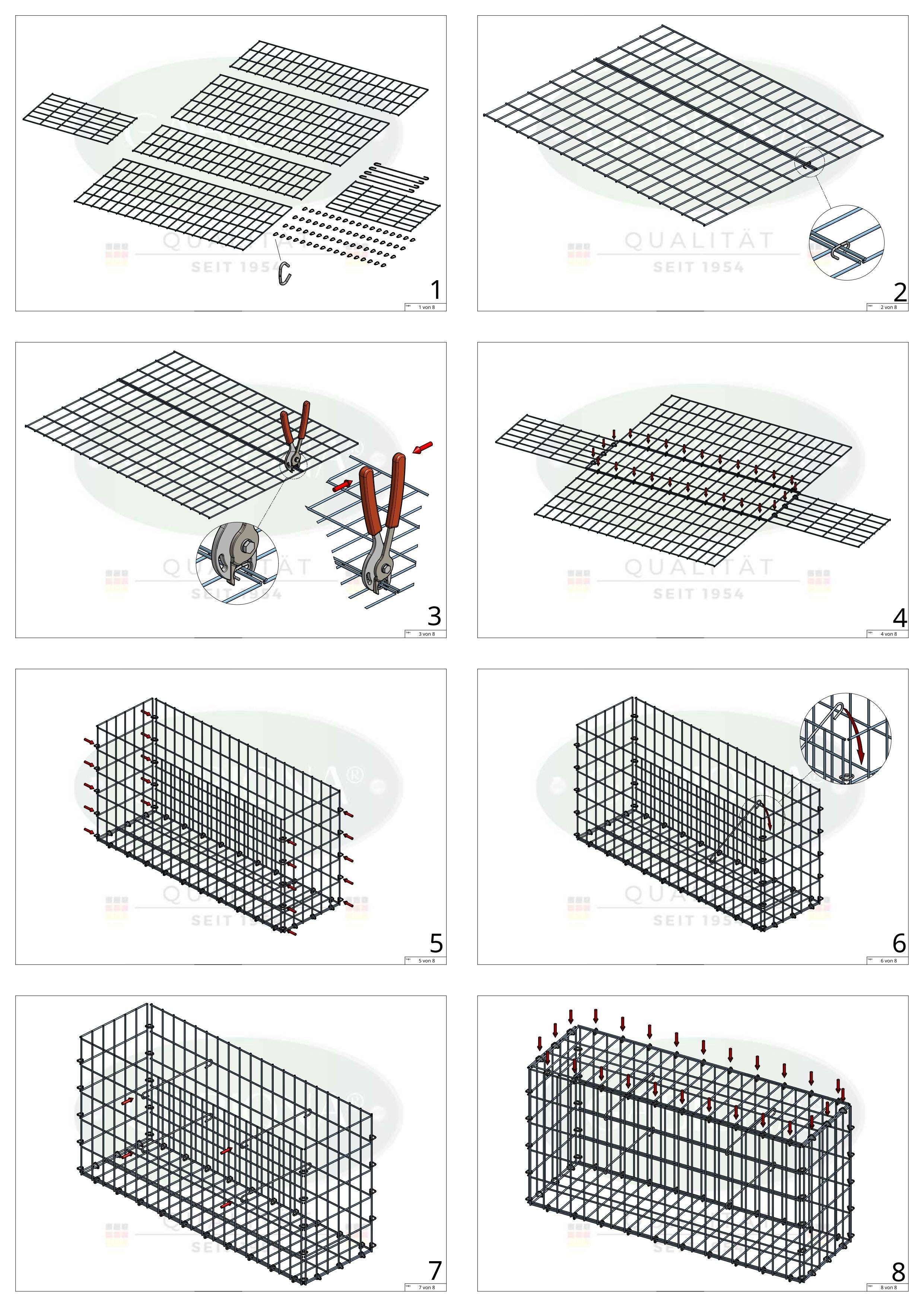 Gabione 80 cm x 40 cm x 40 cm (L x H x T), Maschenweite 5 cm x 10 cm, C-Ring