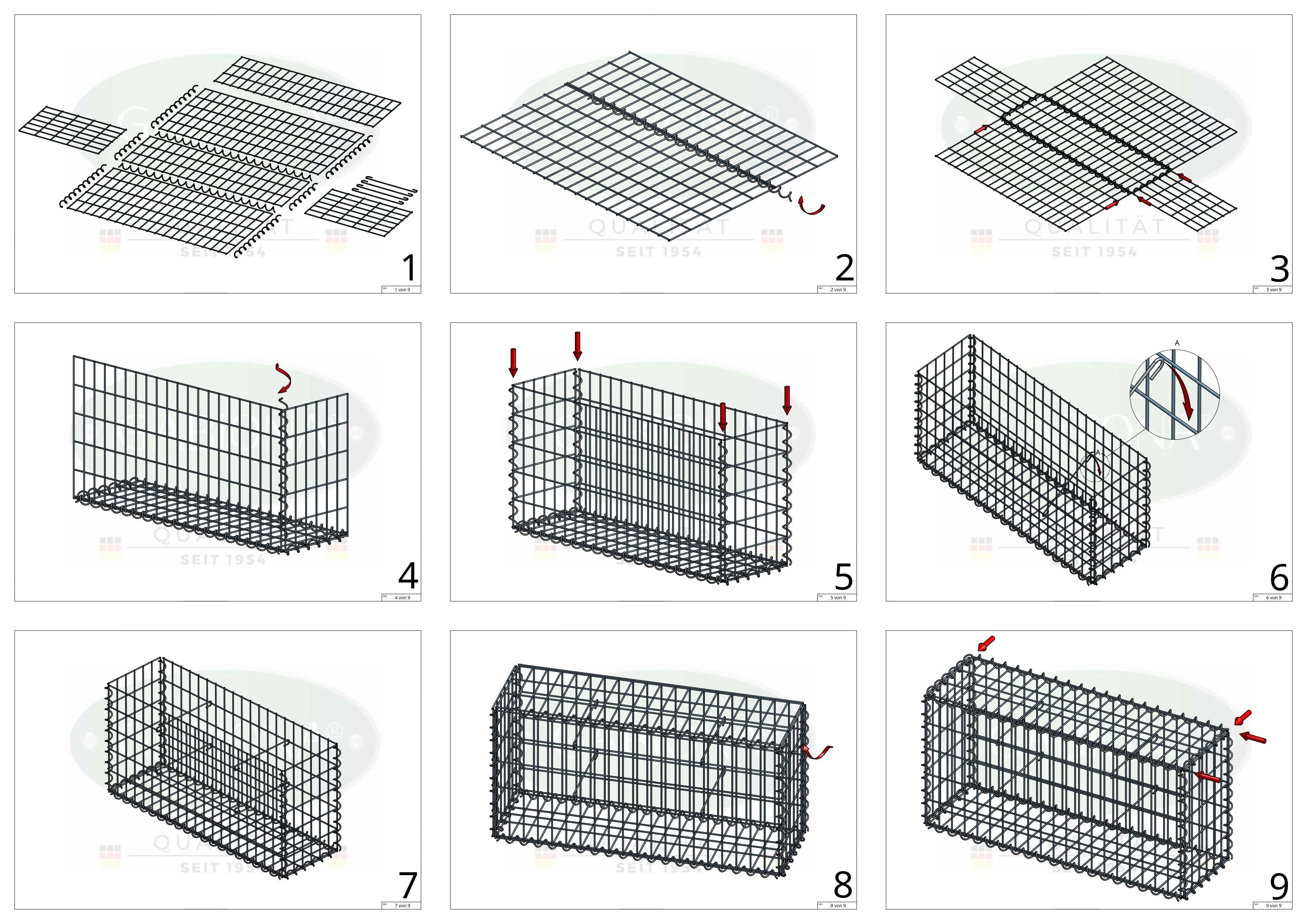 Gabion 100 cm x 20 cm x 30 cm (L x H x D), maskestørrelse 5 cm x 10 cm, spiral