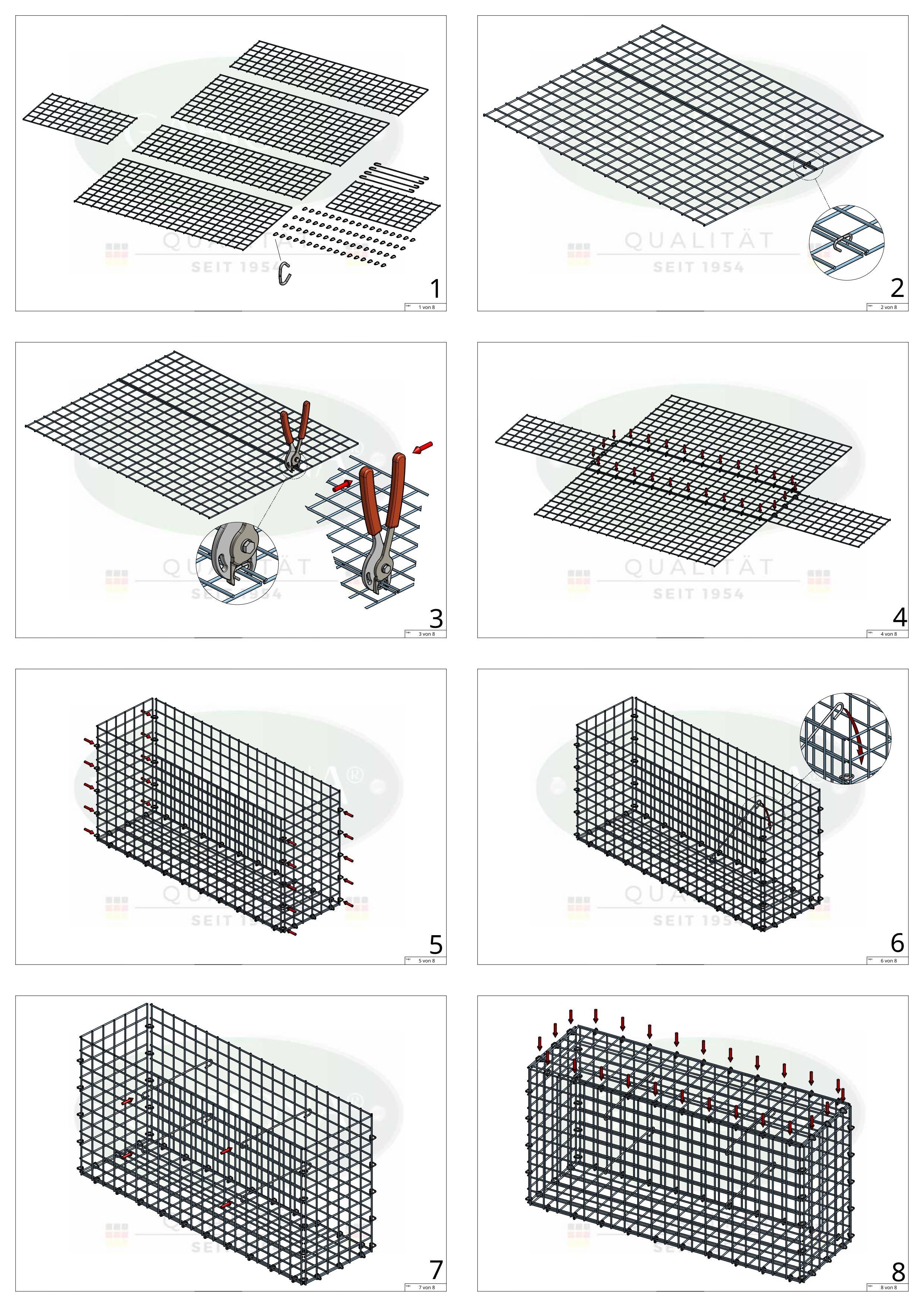 Gabion 100 cm x 40 cm x 20 cm (L x H x D), mesh size 5 cm x 5 cm, C-ring