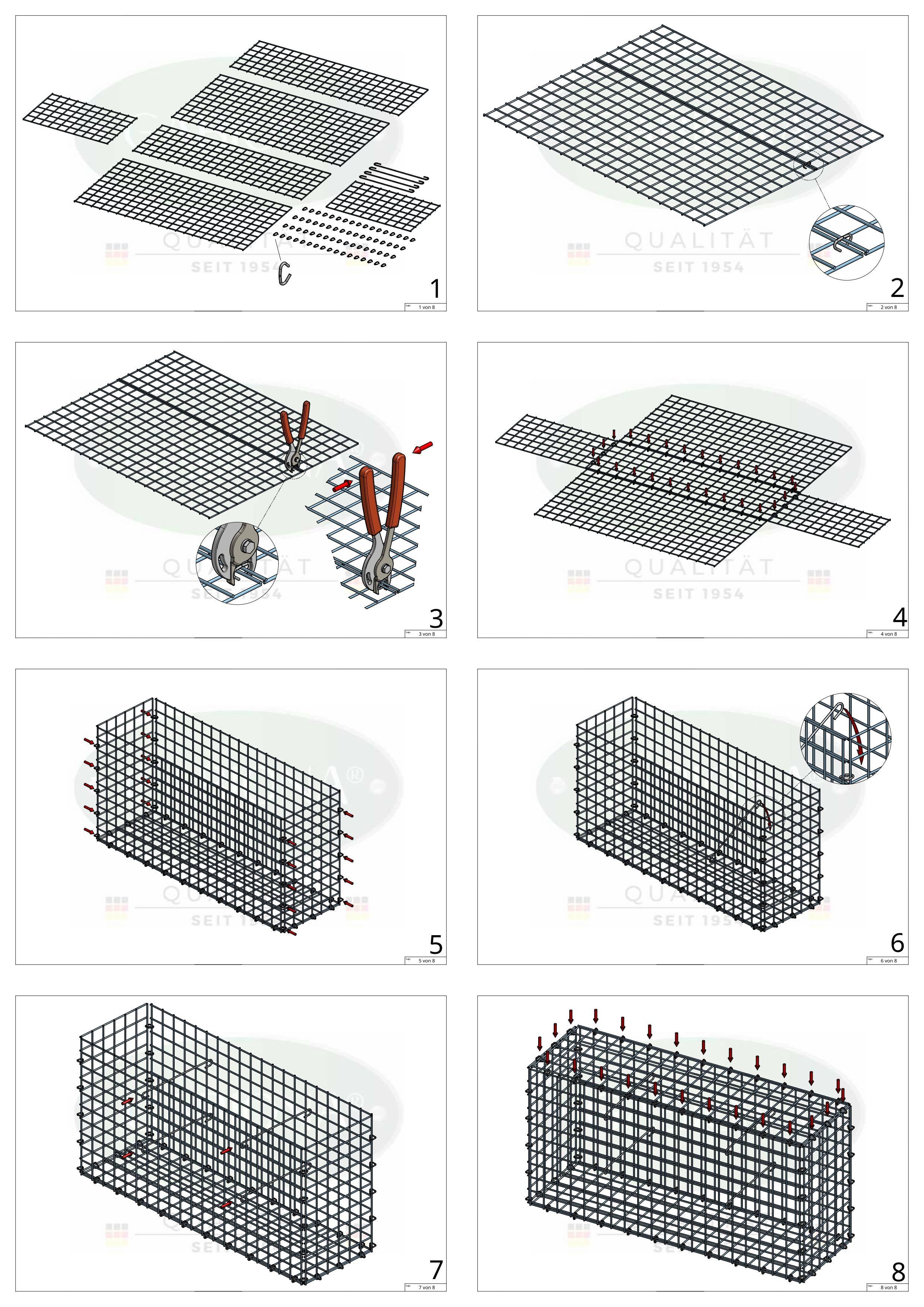 Gabion 100 cm x 50 cm x 20 cm (L x H x D), maskstorlek 5 cm x 5 cm, C-ring