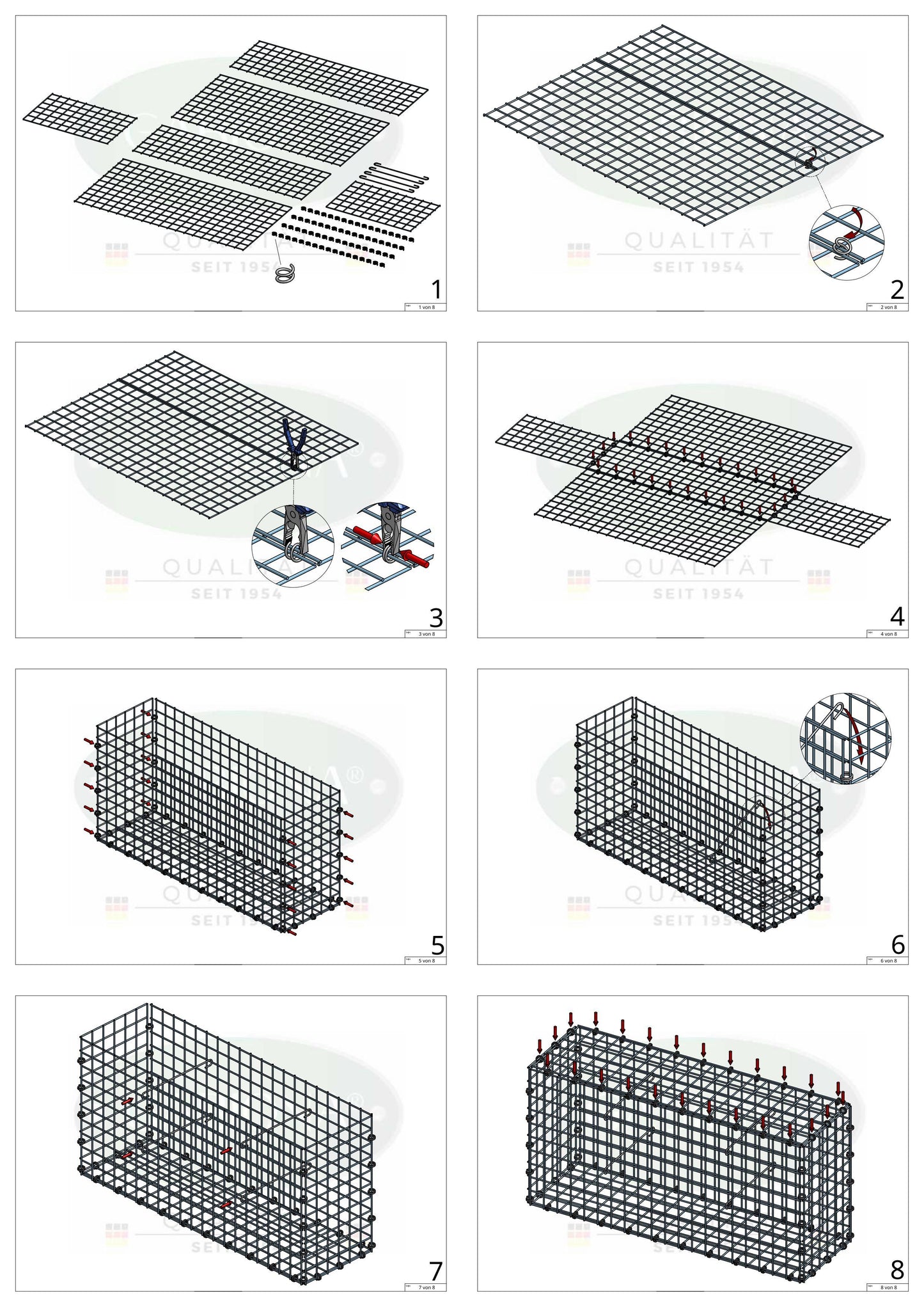 Gabion 100 cm x 50 cm x 30 cm (L x H x D), maskstorlek 5 x 5 cm, spiralring