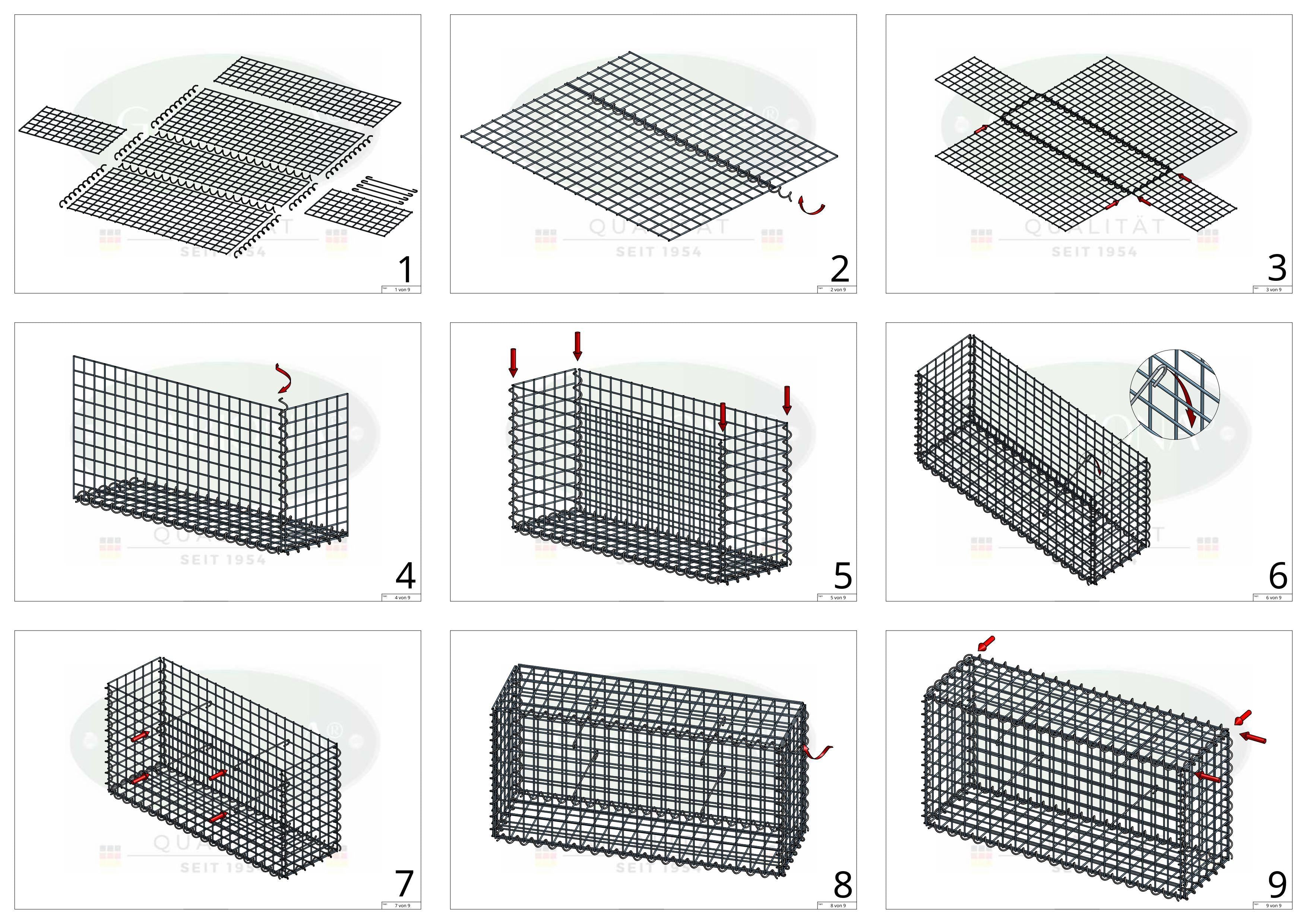 Gabião 100 cm x 30 cm x 20 cm (C x A x P), malhagem 5 cm x 5 cm, espiral