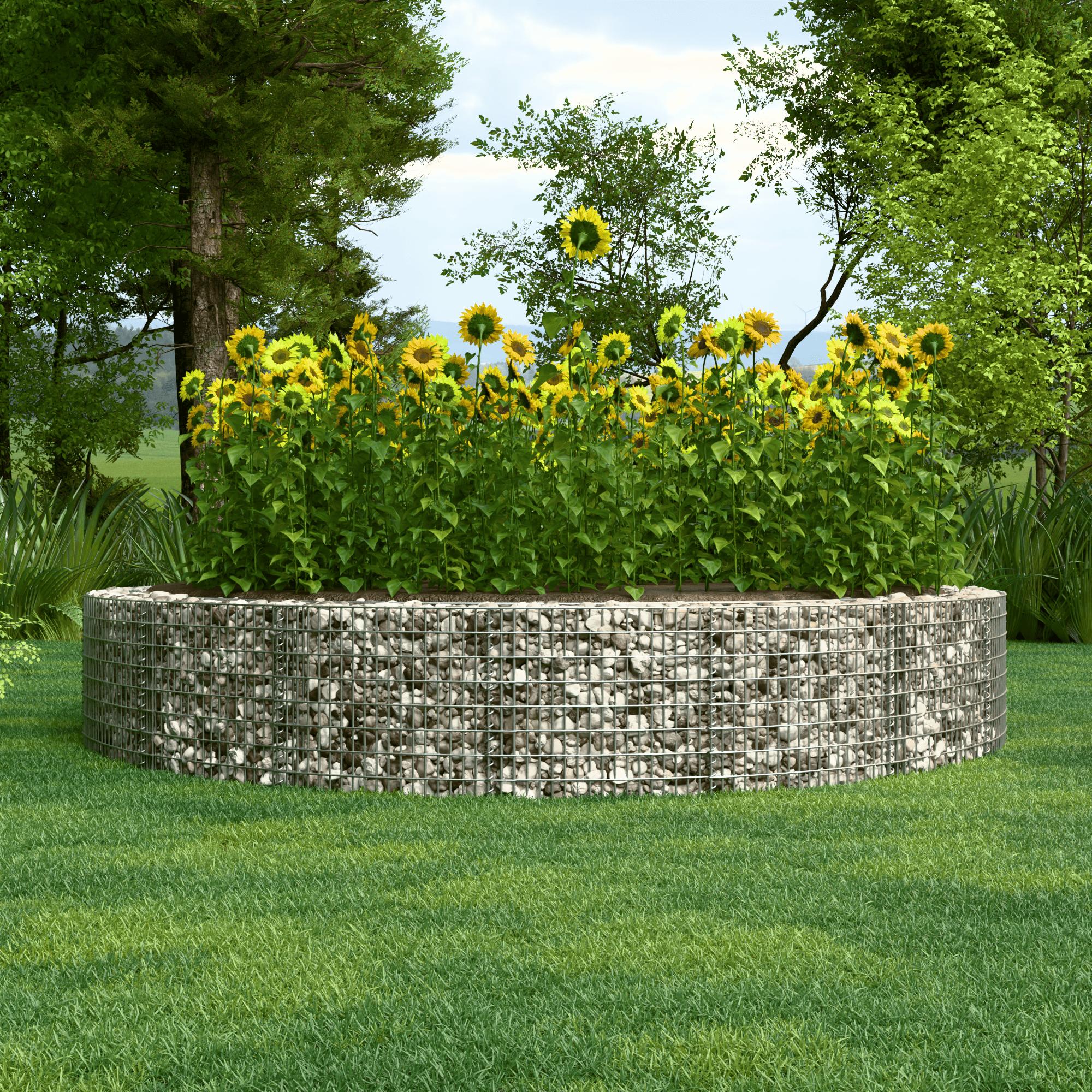 Rund højbed, udvendig diameter 502 cm, højde 50 cm, maskestørrelse 5 x 10 cm, vægtykkelse 15 cm
