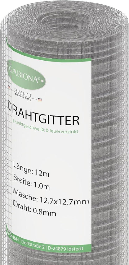 Rouleau de fil métallique 12 m x 1 m x 0,8 mm, mailles 12,7 x 12,7 mm