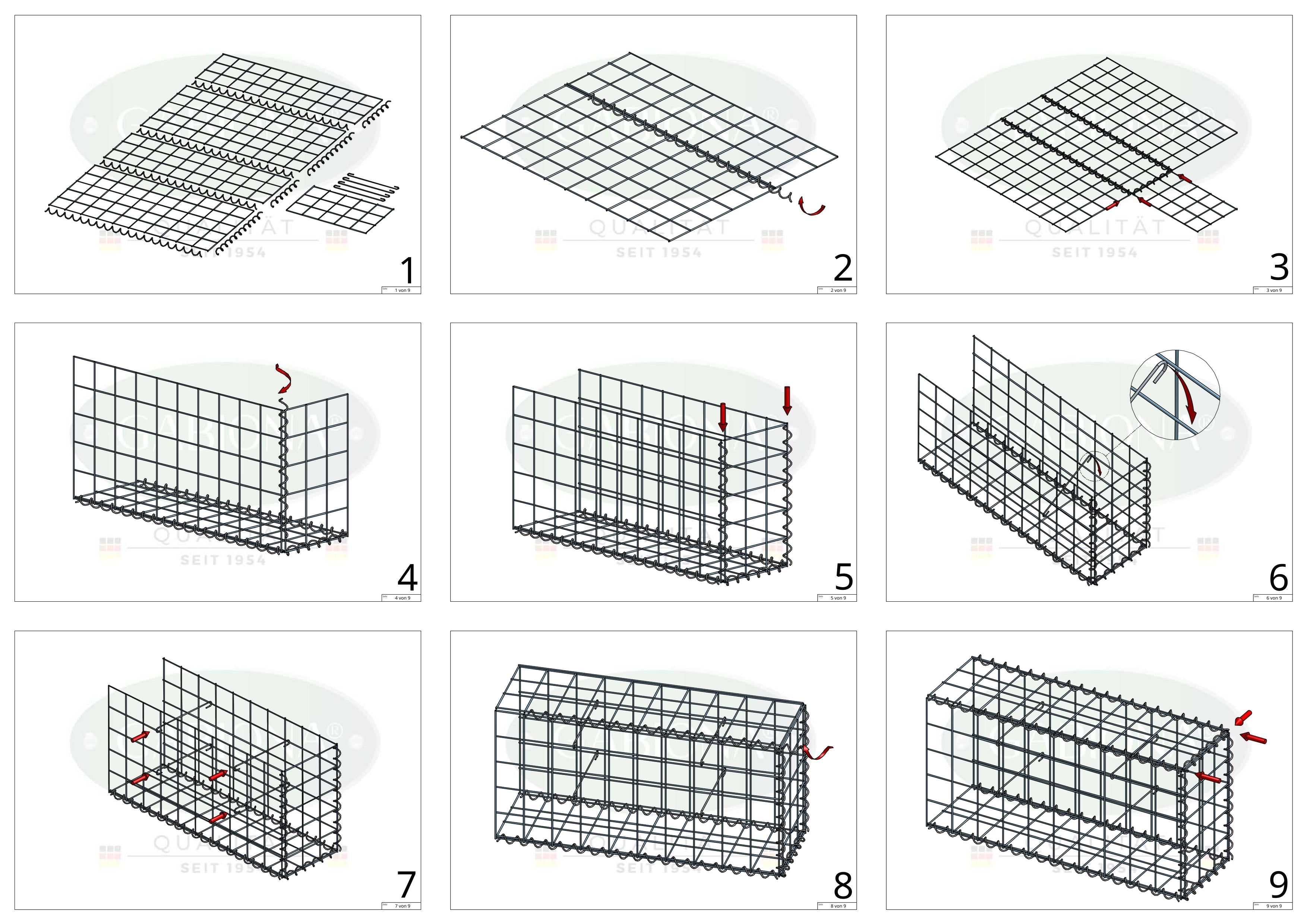 Grown-on gabion type 2 100 cm x 100 cm x 20 cm (L x H x D), mesh size 10 cm x 10 cm, spiral