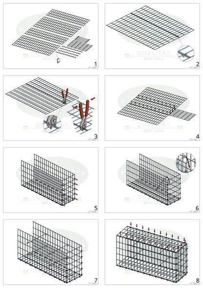 Mounted gabion type 2 50 cm x 50 cm x 30 cm, mesh size 5 cm x 10 cm, C-ring