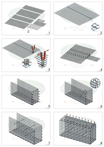 Typ 2 påbyggnadsgabion 100 cm x 70 cm x 40 cm (L x H x D), maskstorlek 5 cm x 5 cm, C-ring