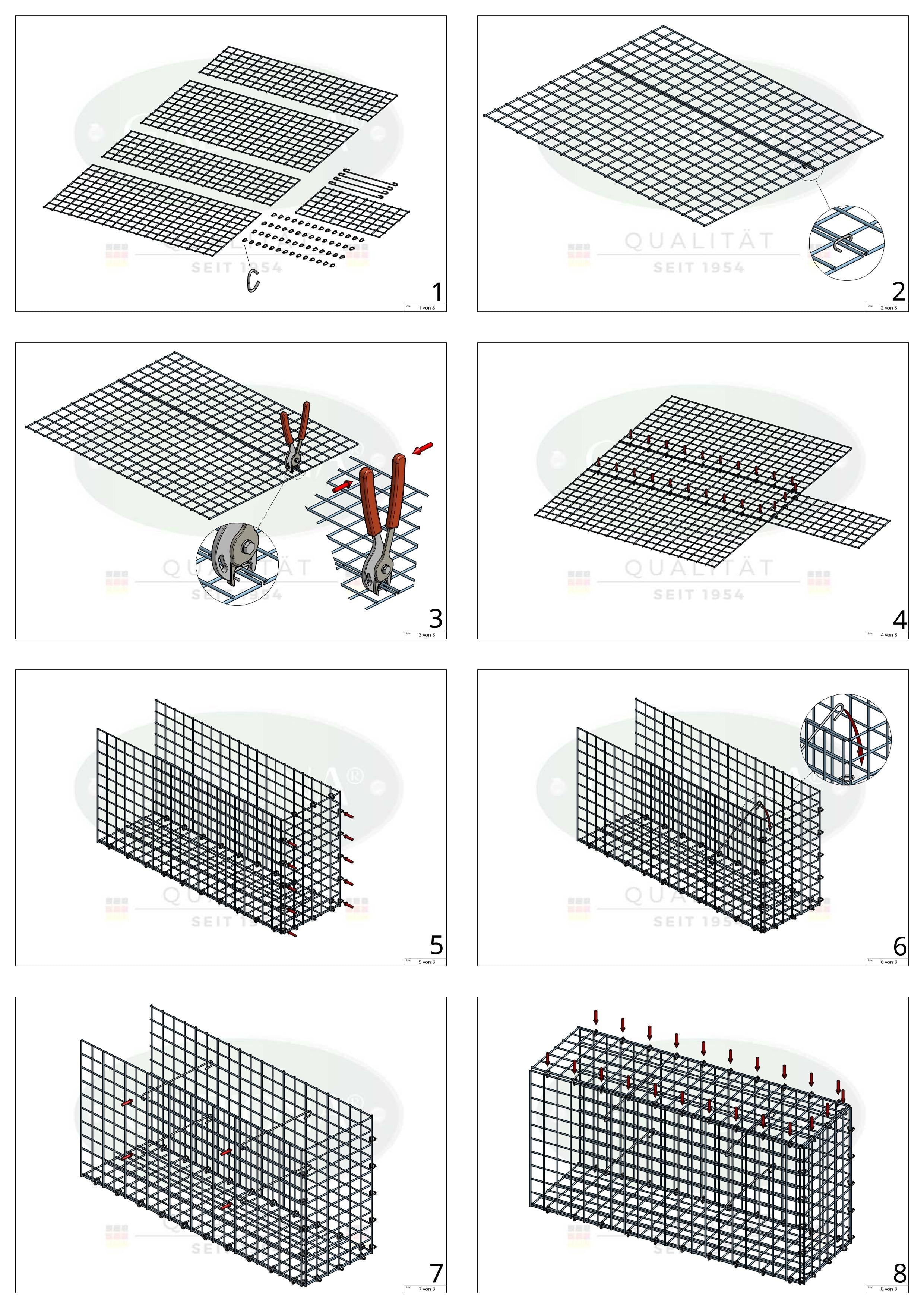 Extra gabion typ 2 100 cm x 60 cm x 20 cm (L x H x D), maskstorlek 5 cm x 5 cm, C-ring