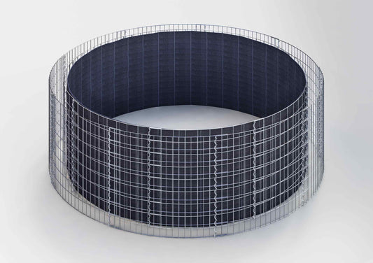 Lit surélevé rond, diamètre extérieur 472 cm, hauteur 80 cm, mailles 5 x 5 cm, épaisseur des parois 15 cm