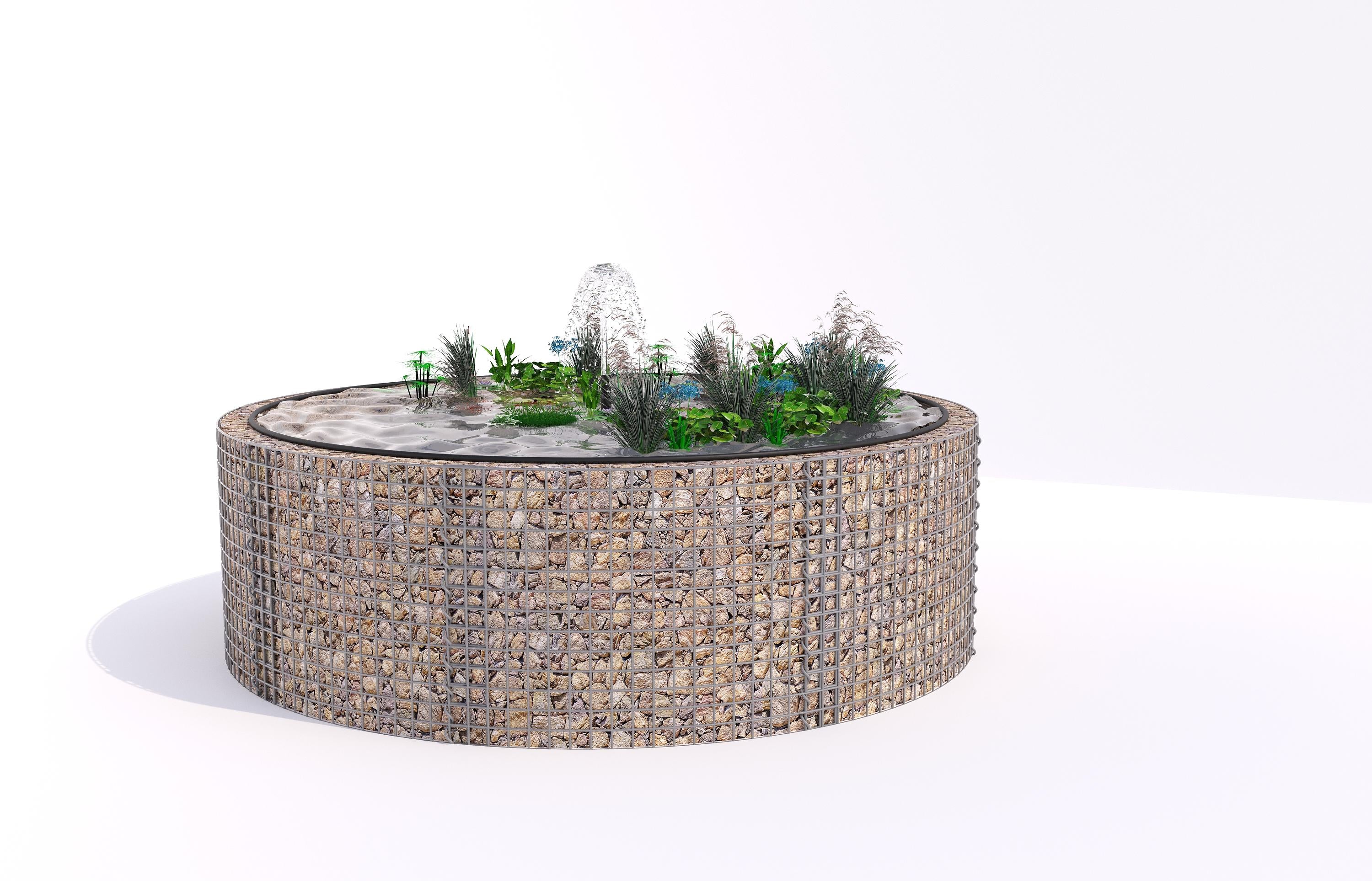 Tanque elevado de gabiões, redondo, diâmetro exterior 262 cm, altura 80 cm, dimensão da malha 5 x 5 cm, espessura da parede 15 cm