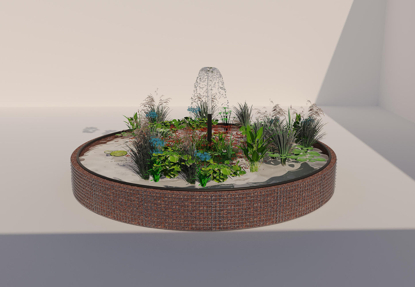 Gabionupphöjd damm, rund, ytterdiameter 442 cm, höjd 50 cm, maskstorlek 5 x 5 cm, väggtjocklek 15 cm