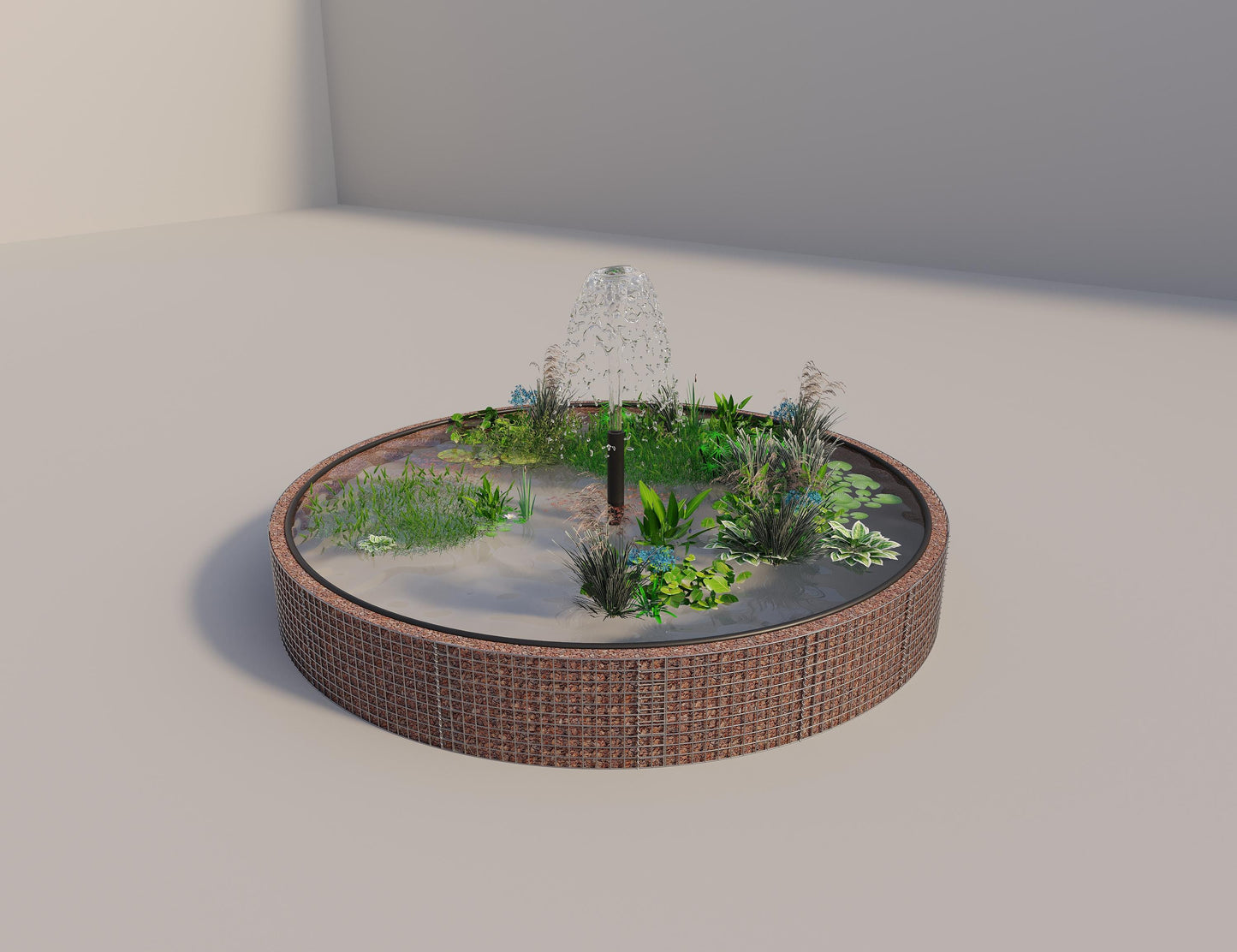 Gabionupphöjd damm, rund, ytterdiameter 352 cm, höjd 50 cm, maskstorlek 5 x 5 cm, väggtjocklek 15 cm