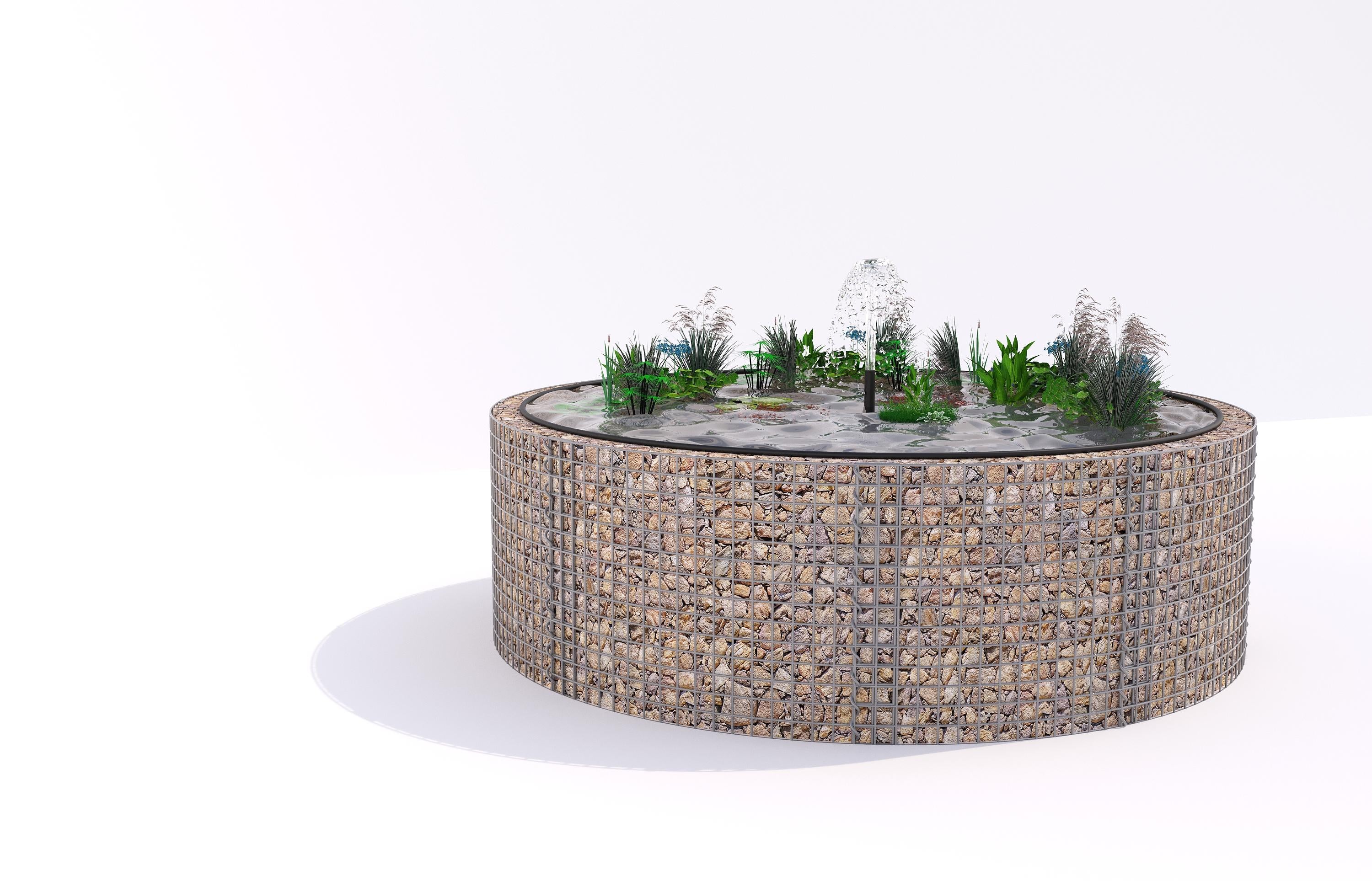 Tanque elevado de gabiões, redondo, diâmetro exterior 262 cm, altura 80 cm, dimensão da malha 5 x 5 cm, espessura da parede 15 cm