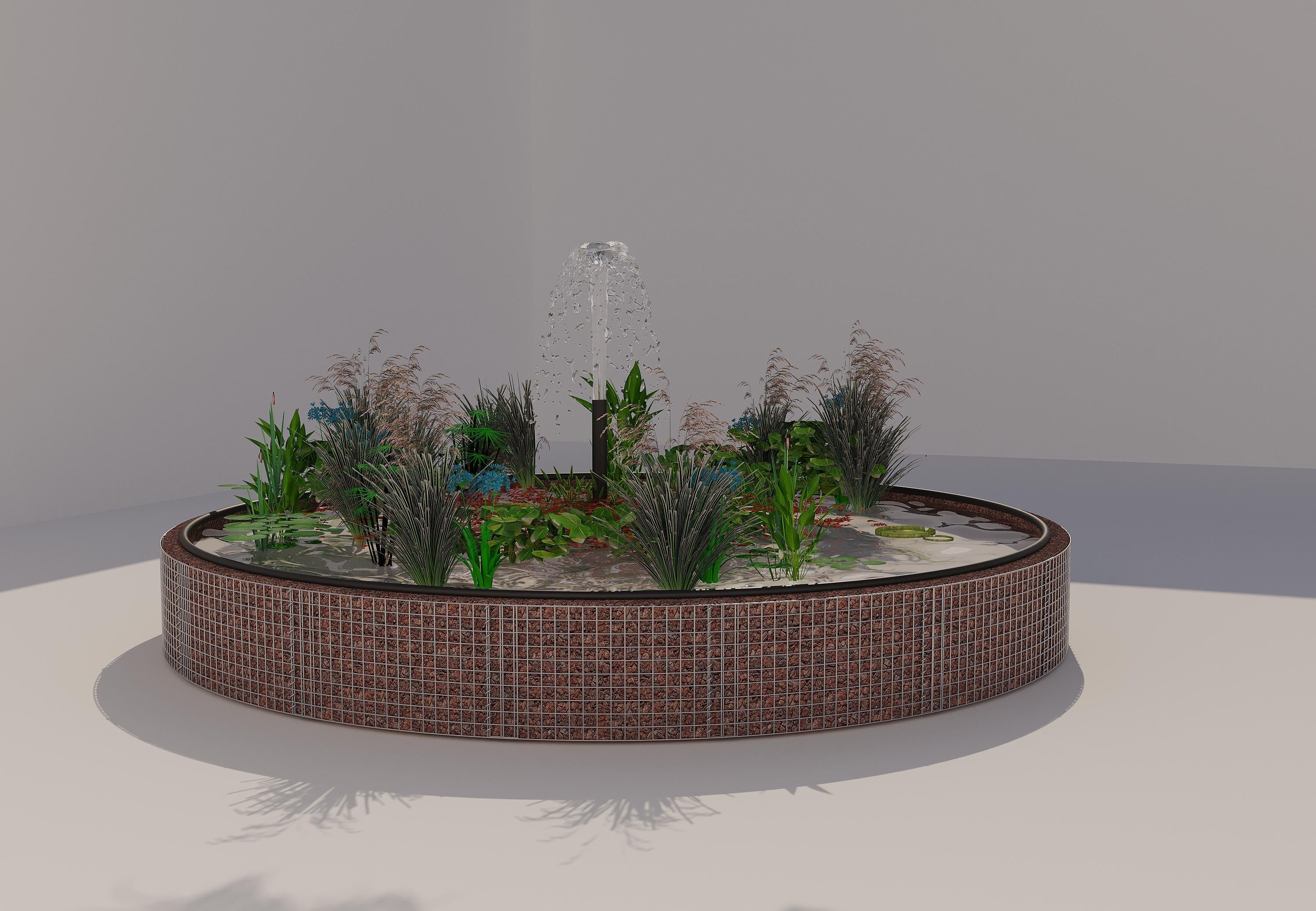 Estanque elevado de gaviones redondo, diámetro exterior 442 cm, altura 50 cm, luz de malla 5 x 5 cm, espesor de pared 15 cm