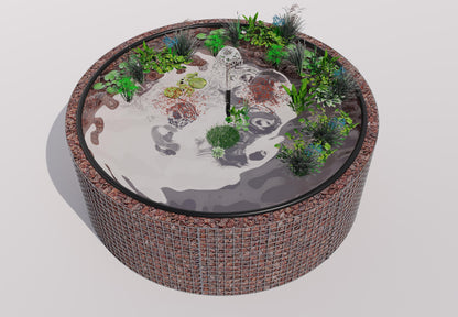 Gabionupphöjd damm, rund, ytterdiameter 232 cm, höjd 80 cm, maskstorlek 5 x 5 cm, väggtjocklek 15 cm