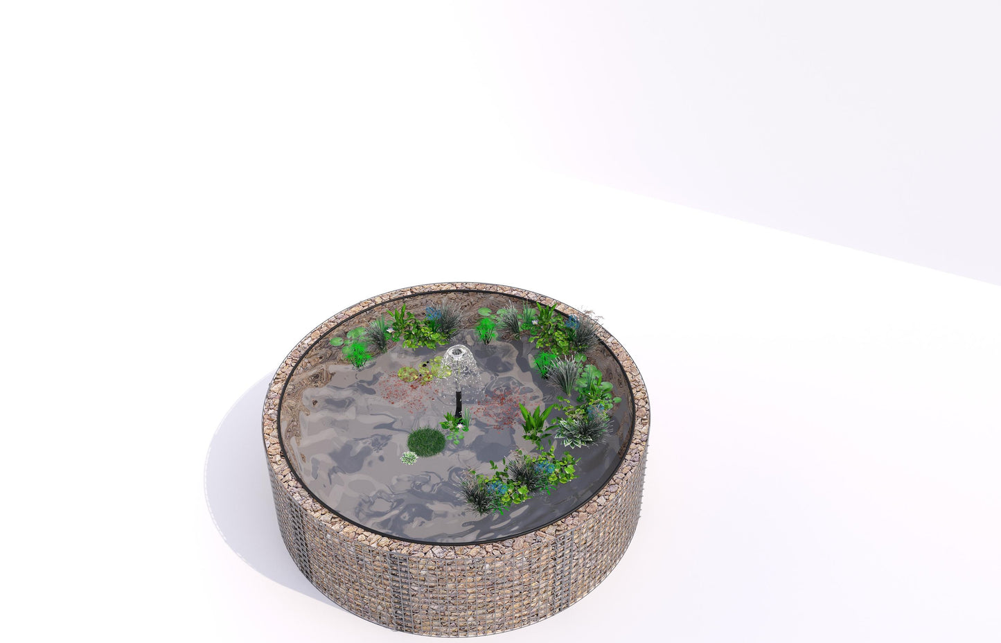 Gabionupphöjd damm, rund, ytterdiameter 262 cm, höjd 80 cm, maskstorlek 5 x 5 cm, väggtjocklek 15 cm