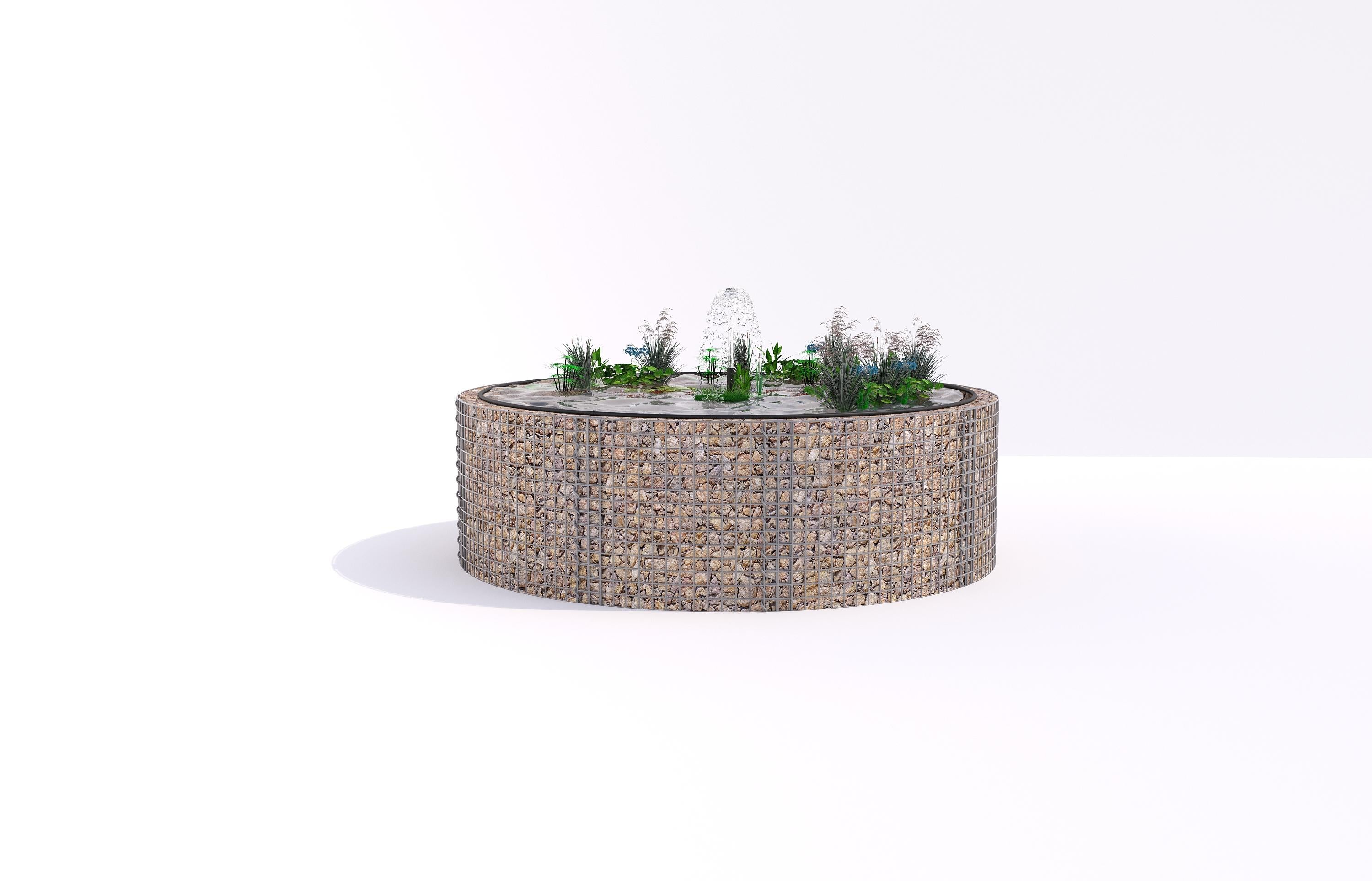 Tanque elevado de gabiões, redondo, diâmetro exterior 262 cm, altura 80 cm, dimensão da malha 5 x 5 cm, espessura da parede 15 cm