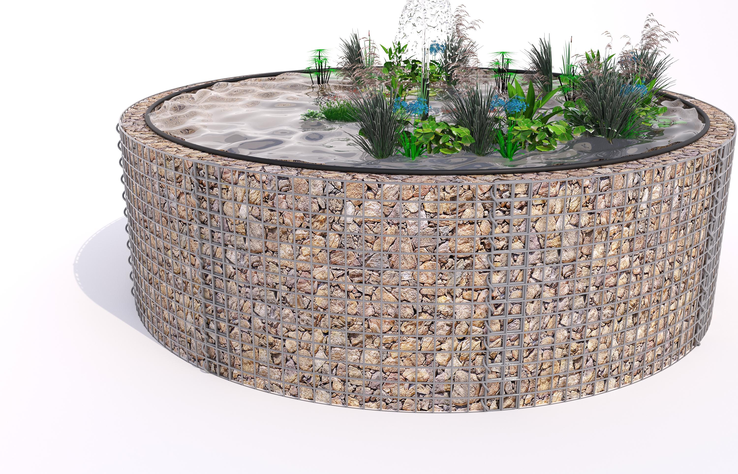 Tanque elevado de gabiões, redondo, diâmetro exterior 262 cm, altura 80 cm, dimensão da malha 5 x 5 cm, espessura da parede 15 cm