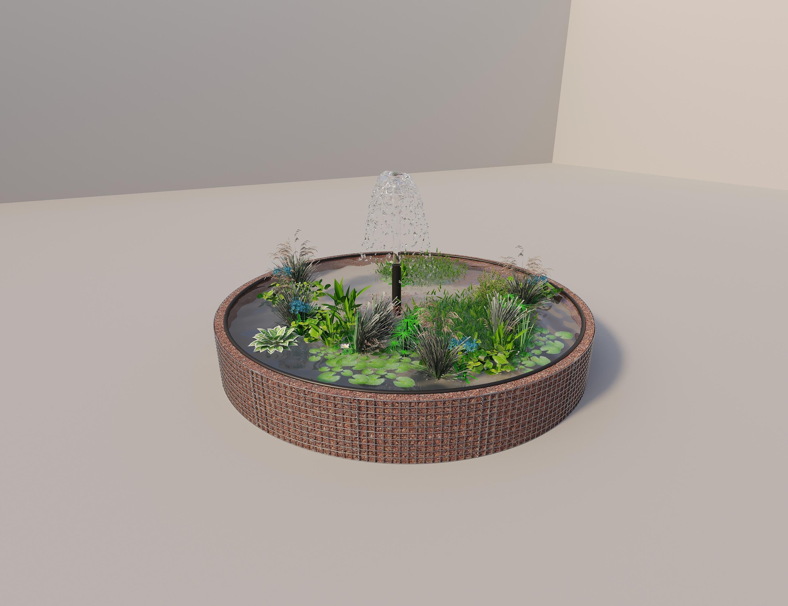 Gabionupphöjd damm, rund, ytterdiameter 352 cm, höjd 50 cm, maskstorlek 5 x 5 cm, väggtjocklek 15 cm