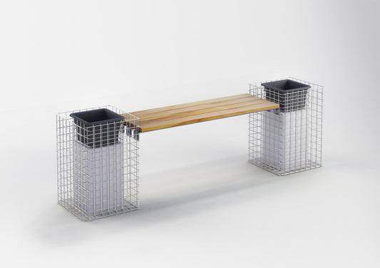 Havebænk med 2 blomstersøjler TEAK MW 5 x 5 cm, varmgalvaniseret