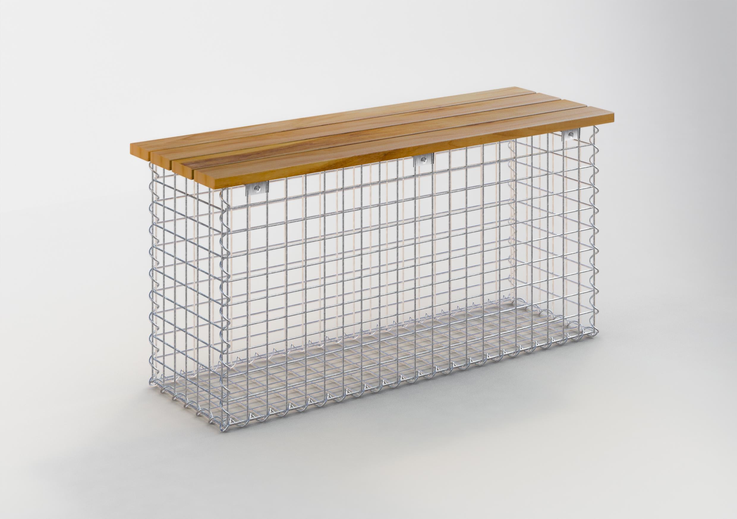 Trädgårdsbänk spiral gabion 105 x 50 x 30 cm -3 TEAK MW 5 x 5 cm