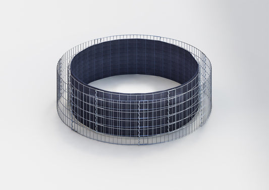 Lit surélevé rond, diamètre extérieur 202 cm, hauteur 50 cm, mailles 5 x 10 cm, épaisseur des parois 15 cm