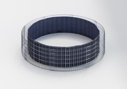 Lit surélevé rond, diamètre extérieur 232 cm, hauteur 50 cm, mailles 5 x 10 cm, épaisseur des parois 15 cm