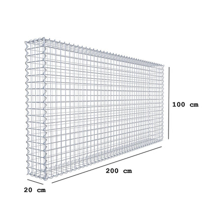 Gabião 200 cm x 100 cm x 20 cm (C x A x P), malhagem 5 cm x 5 cm, espiral