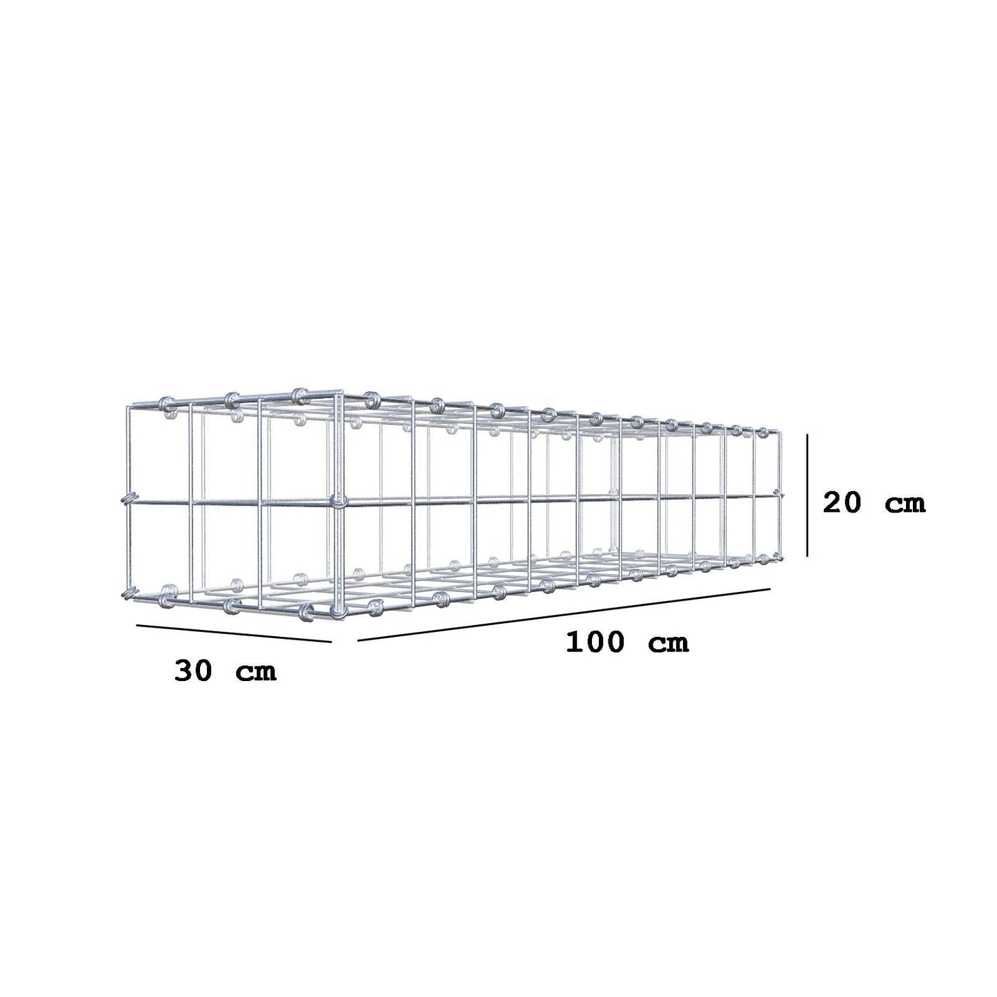 Gabion 100 cm x 20 cm x 30 cm (L x H x D), maskstorlek 10 x 10 cm, spiralring