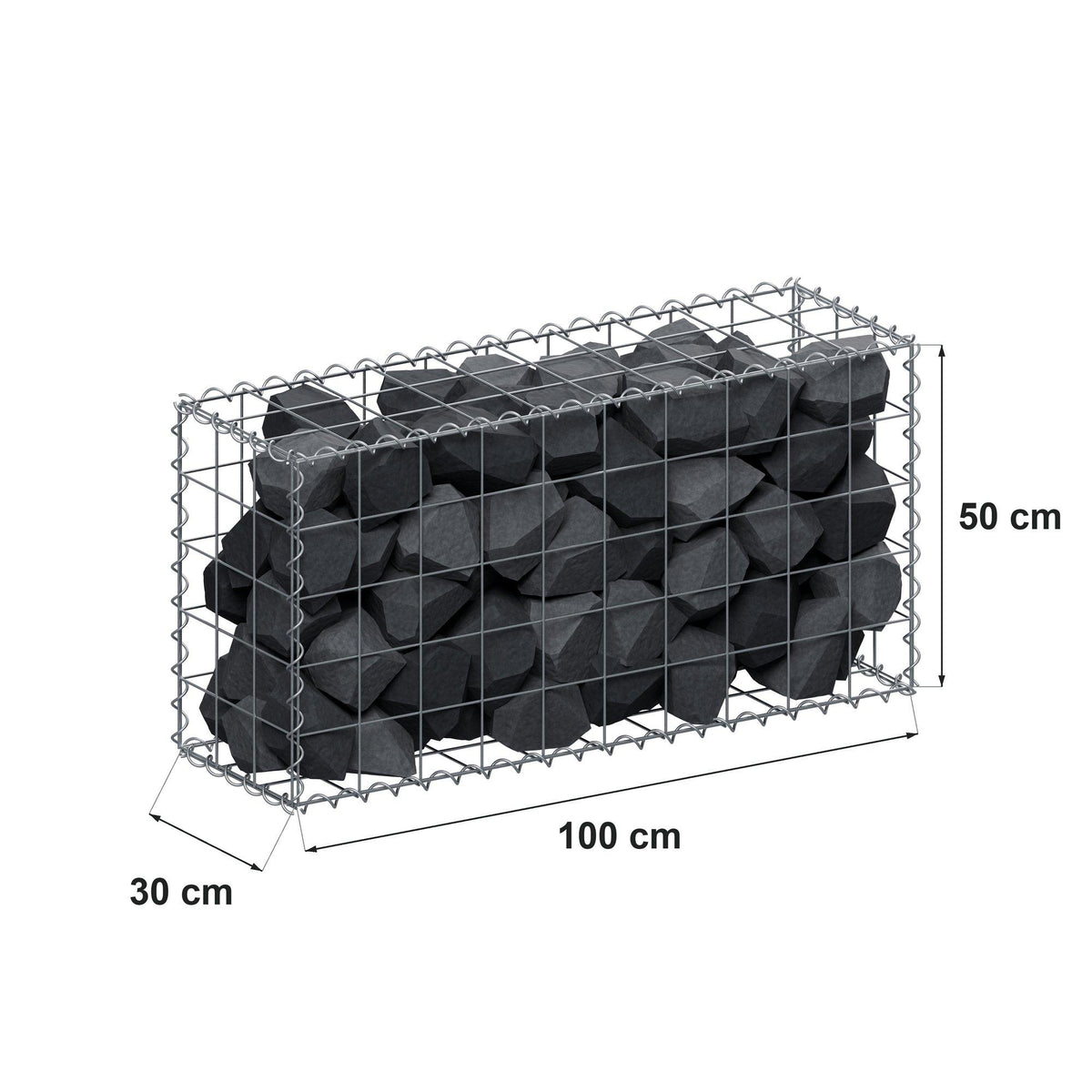 Gabion 100 cm x 50 cm x 30 cm (L x H x D), maskestørrelse 10 cm x 10 cm, spiral