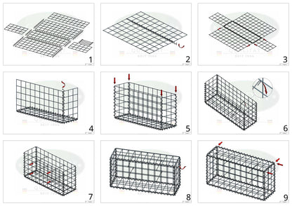 Set van 2 schanskorven 100 cm x 50 cm x 50 cm (L x H x D), maaswijdte 10 x 10 cm, spiraalvormig