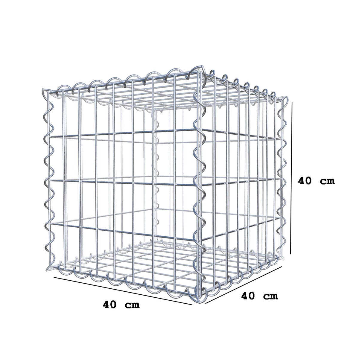 Gabione 40 cm x 40 cm x 40 cm (L x H x T), Maschenweite 5 cm x 10 cm, Spirale