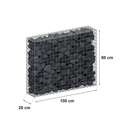 Gabione 100 cm x 80 cm x 20 cm (L x H x T), Maschenweite 5 cm x 5 cm, Spirale