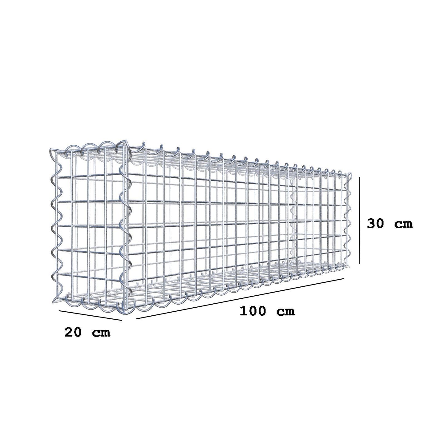 Gabbione 100 cm x 30 cm x 20 cm (L x H x P), maglia 5 cm x 5 cm, spirale