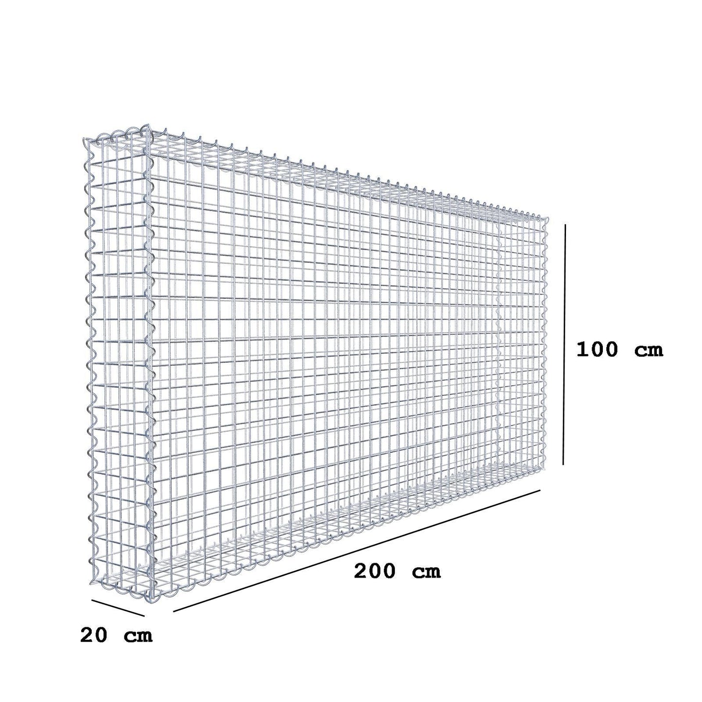 Gabião 200 cm x 100 cm x 20 cm (C x A x P), malhagem 5 cm x 5 cm, espiral