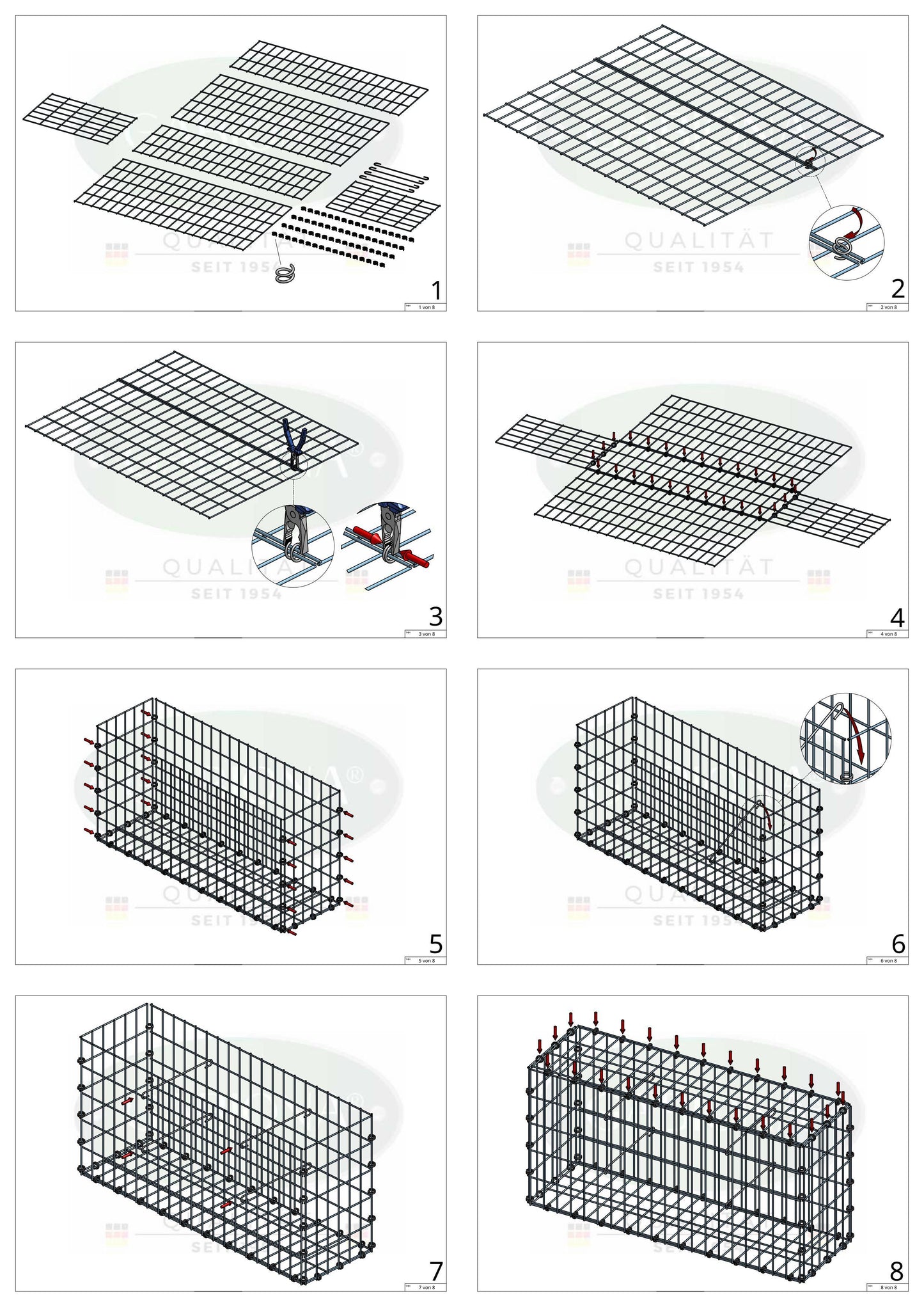 Gabion 50 cm x 50 cm x 20 cm (L x H x D), maskstorlek 5 x 10 cm, spiralring