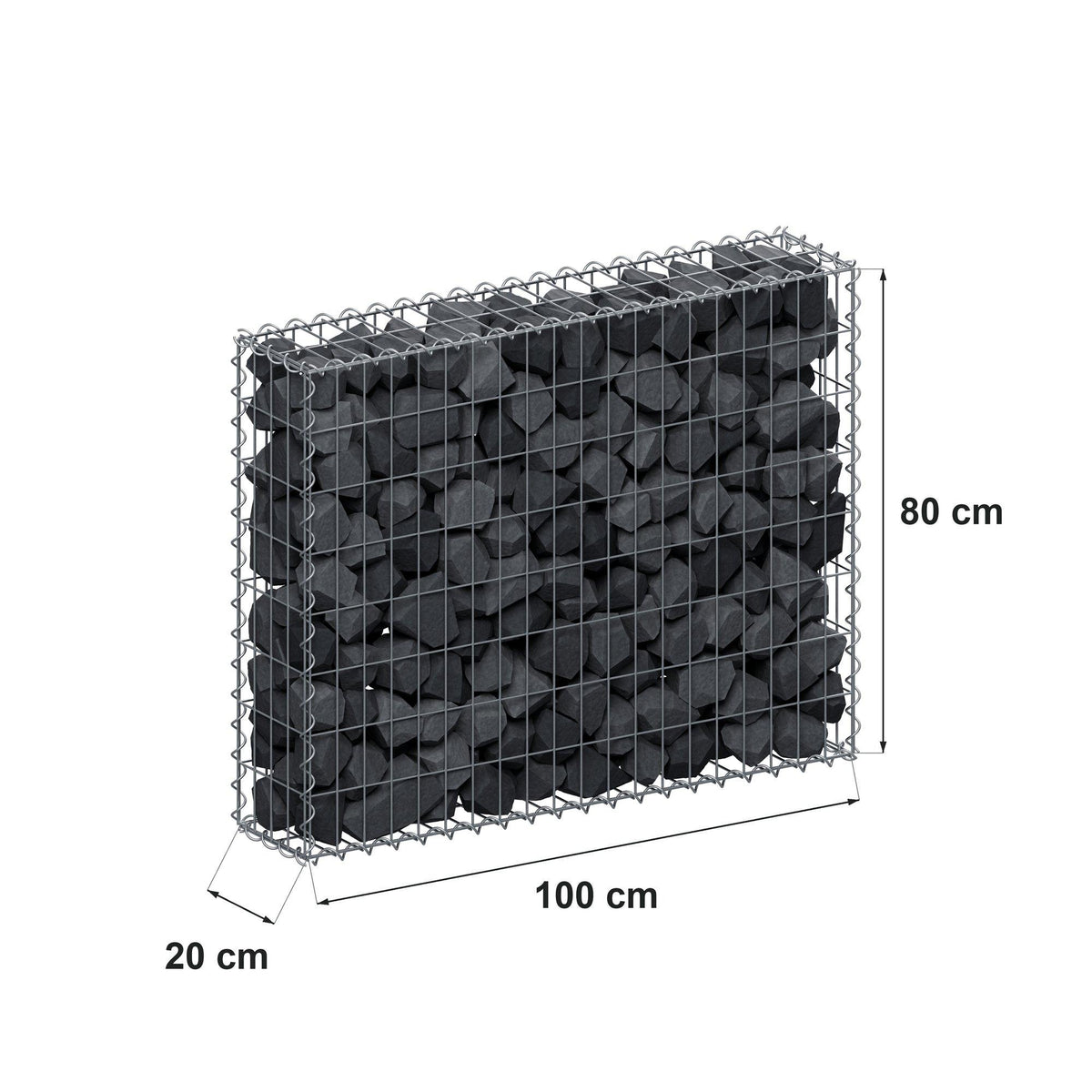 Gabione 100 cm x 80 cm x 20 cm (L x H x T), Maschenweite 5 cm x 10 cm, Spirale