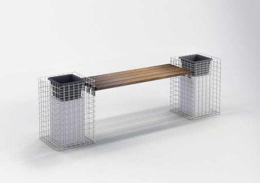 Banco de jardim com 2 colunas de flores - madeira de Cumaru, 200 cm de comprimento x 62 cm de altura x 37 cm de profundidade, galvanizado a quente, MW 5 x 5 cm