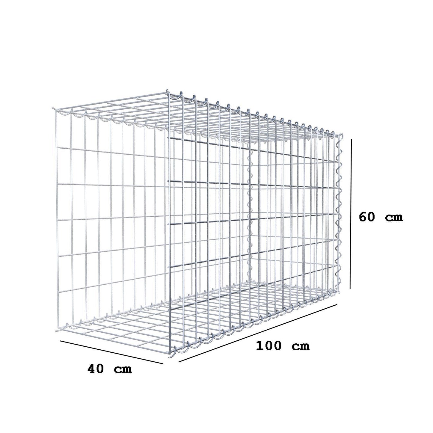 Extra gabion typ 2 100 cm x 60 cm x 40 cm (L x H x D), maskstorlek 5 cm x 10 cm, spiral