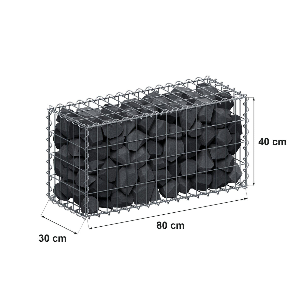 Gabione 80 cm x 40 cm x 30 cm (L x H x T), Maschenweite 5 cm x 10 cm, Spirale