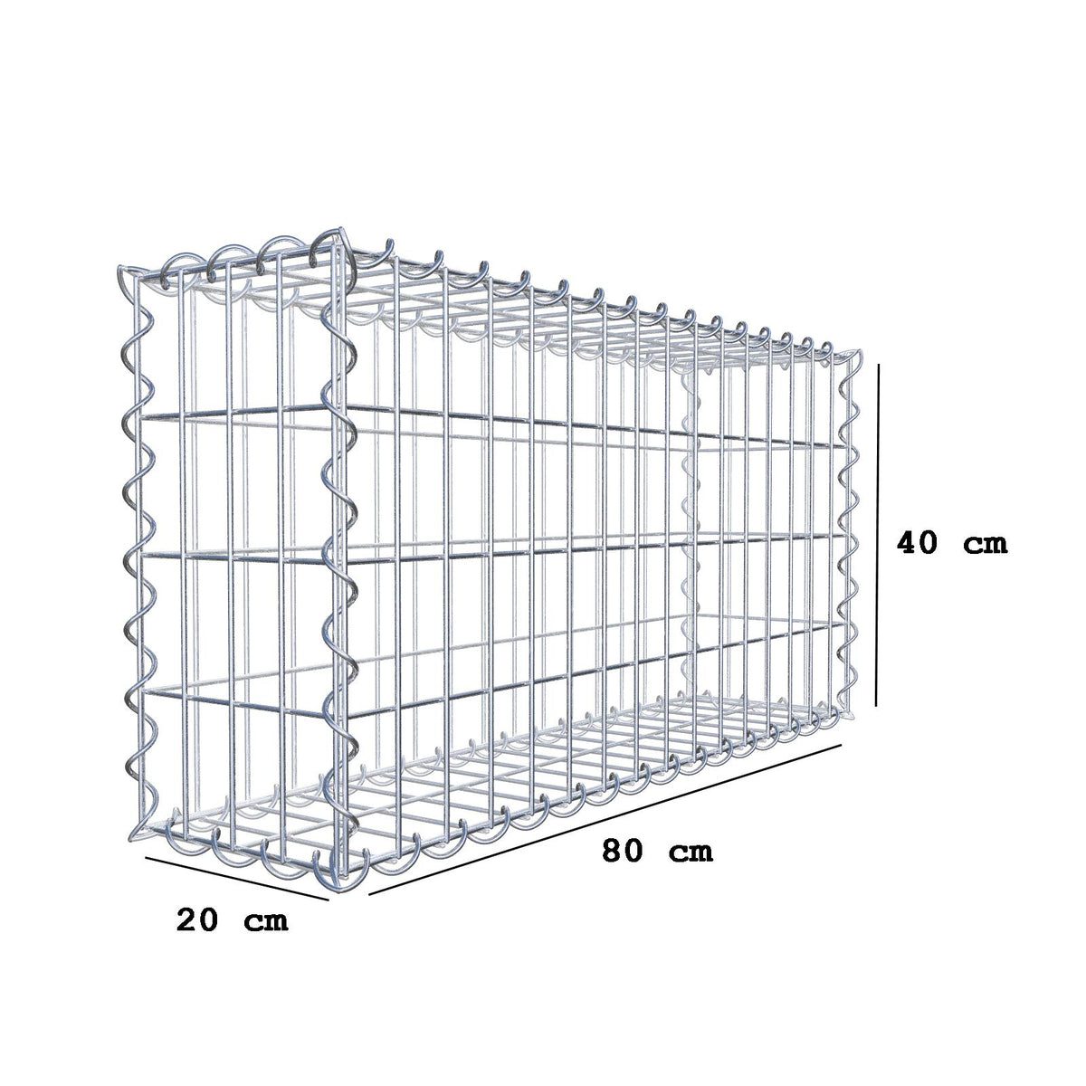 Gabion 80 cm x 40 cm x 20 cm (L x H x D), maskstorlek 5 cm x 10 cm, spiral