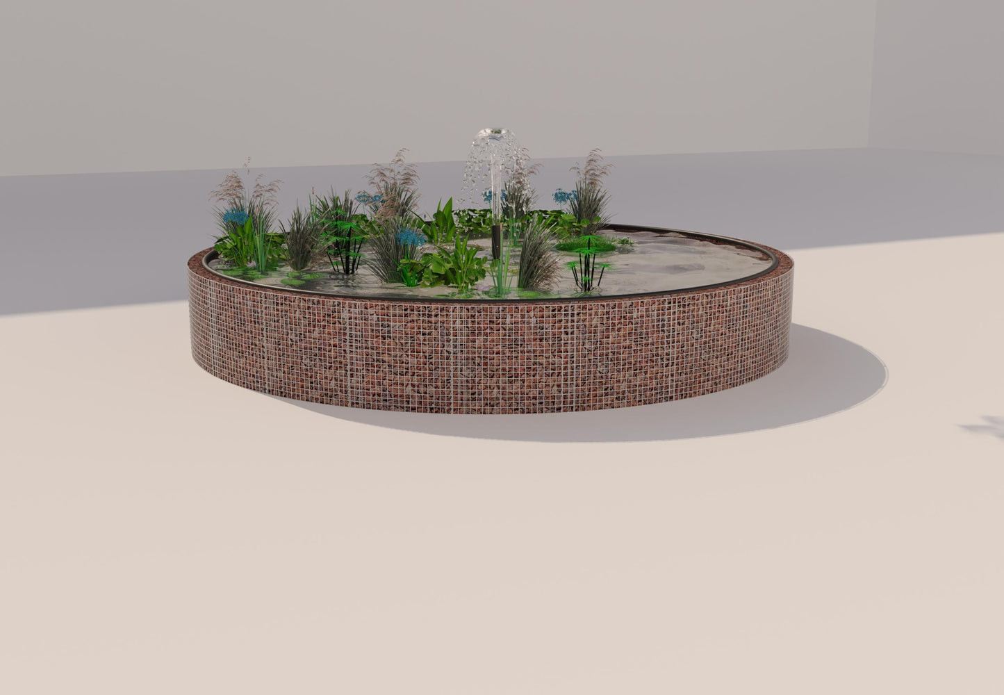Gabionupphöjd damm, rund, ytterdiameter 292 cm, höjd 80 cm, maskstorlek 5 x 5 cm, väggtjocklek 15 cm