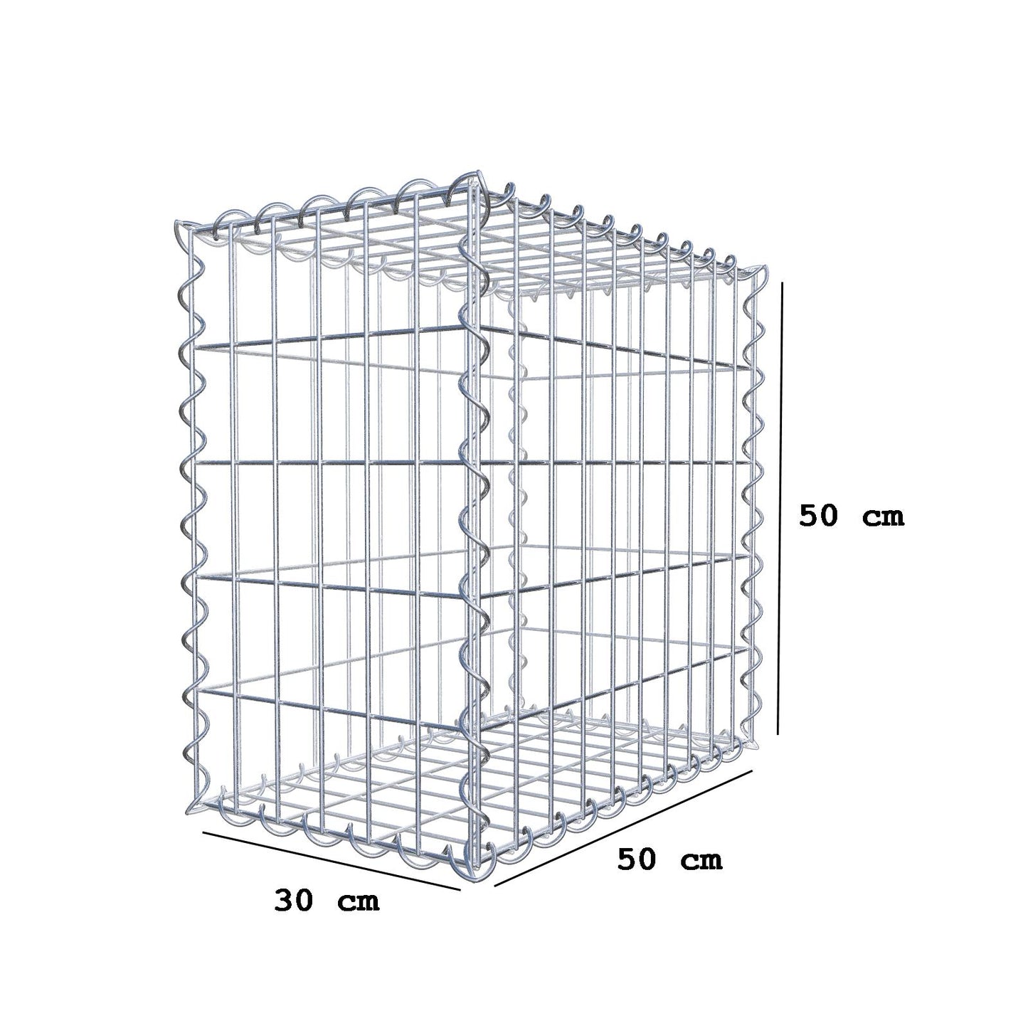 Gabione 50 cm x 50 cm x 30 cm (L x H x T), Maschenweite 5 cm x 10 cm, Spirale