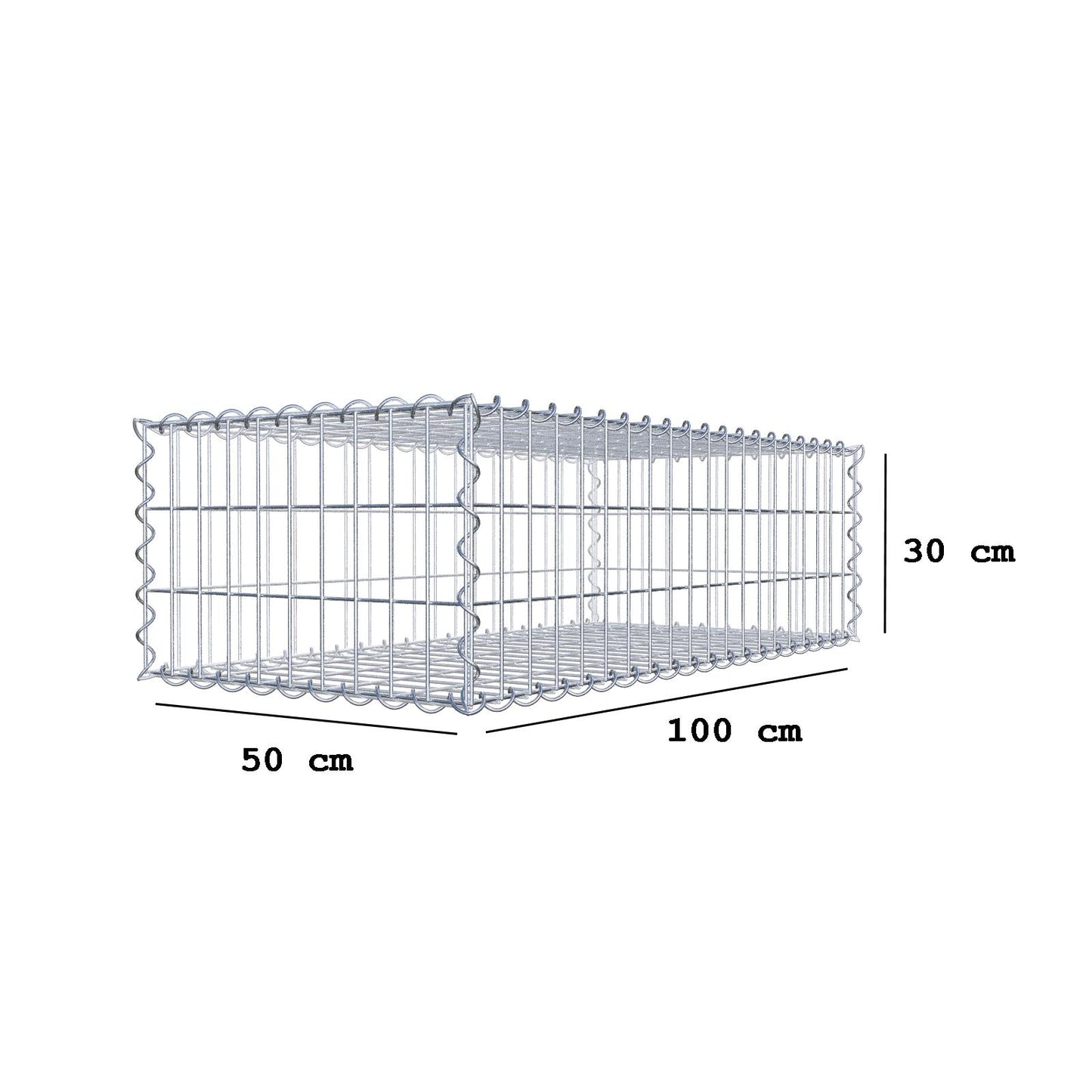 Gabion 100 cm x 30 cm x 50 cm (L x H x D), maskstorlek 5 cm x 10 cm, spiral