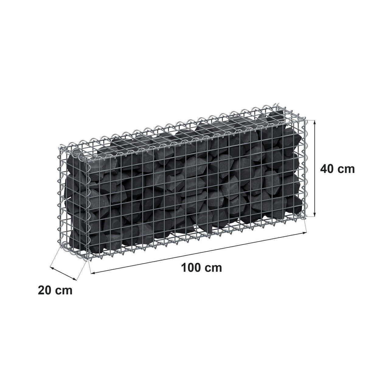 Gabion 100 cm x 40 cm x 20 cm (L x H x D), mesh size 5 cm x 5 cm, spiral