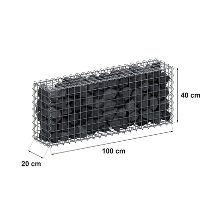 Gabion 100 cm x 40 cm x 20 cm (L x H x D), mesh size 5 cm x 5 cm, spiral